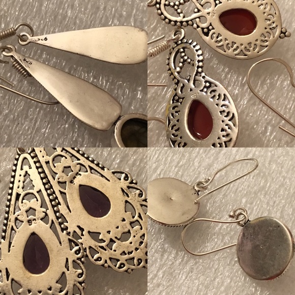 4x Sublime Natural Stone Handmade Antique Earrings - Picture 6 of 6